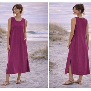 Karen Hart Midi Dress Womens M Pink Sleeveless Button Detail Minimalist